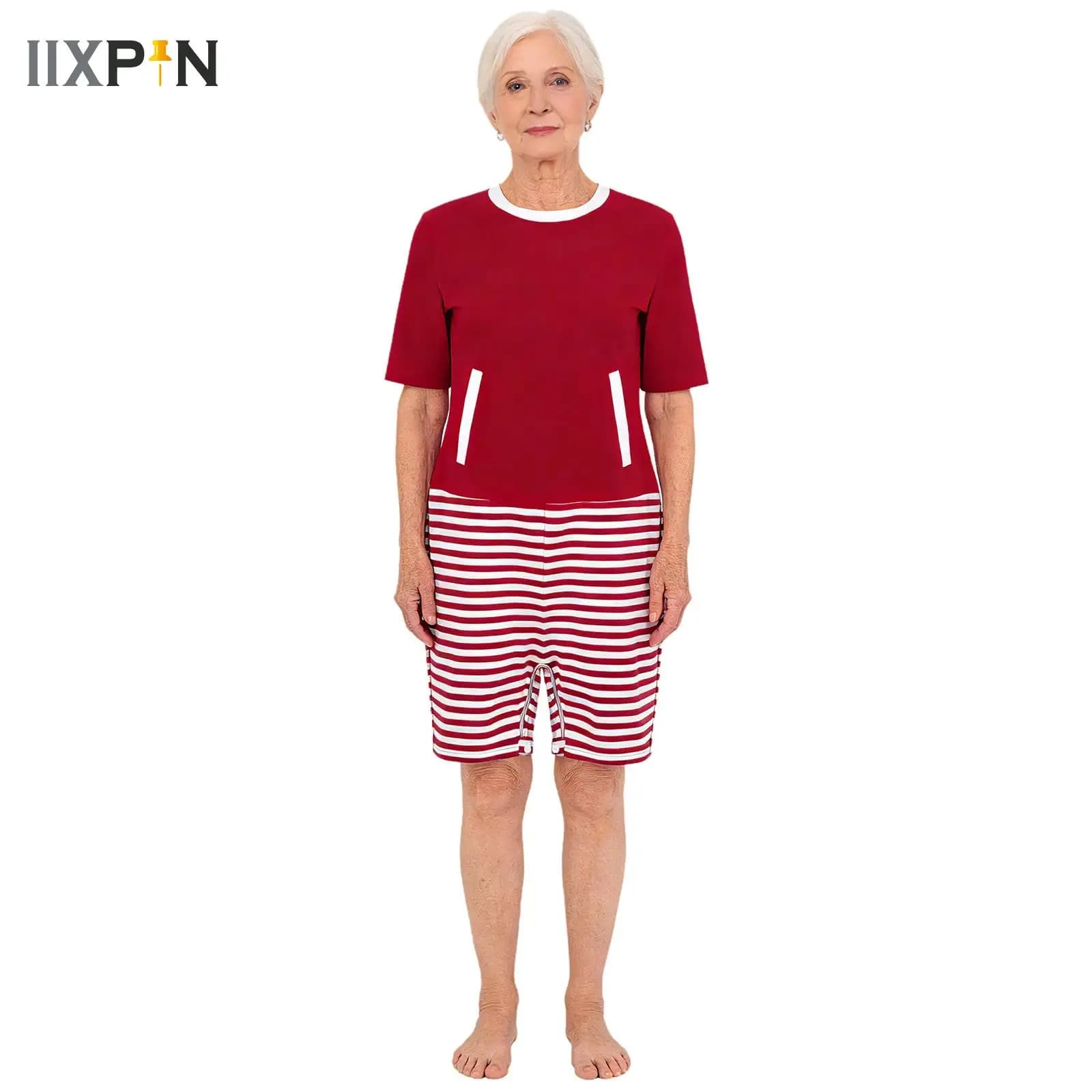Mono adaptativo para mujer mayor con cremallera en la entrepierna, bloques de color, antideslizante, para necesidades especiales de pacientes con