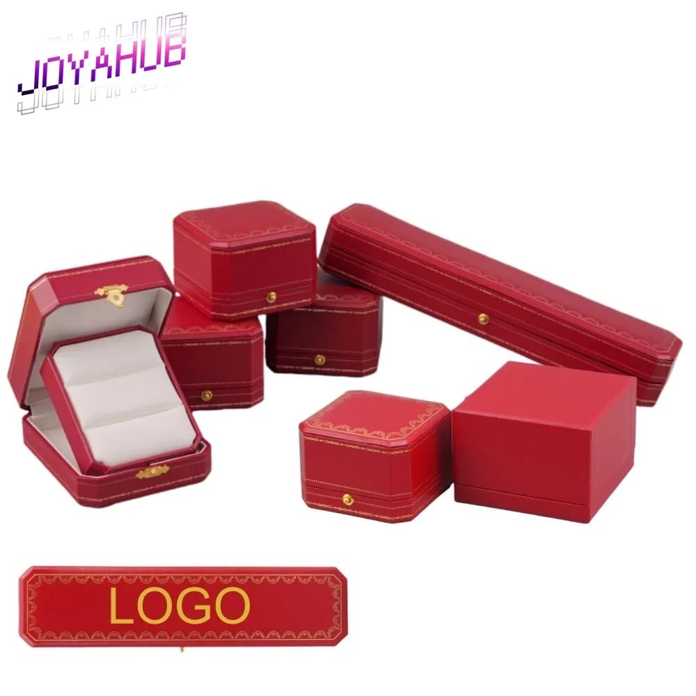Caja de joyería europea con logotipo personalizado gratis, organizador de anillo/Collar/pulsera, estuche de almacenamiento con forro de terciopelo de
