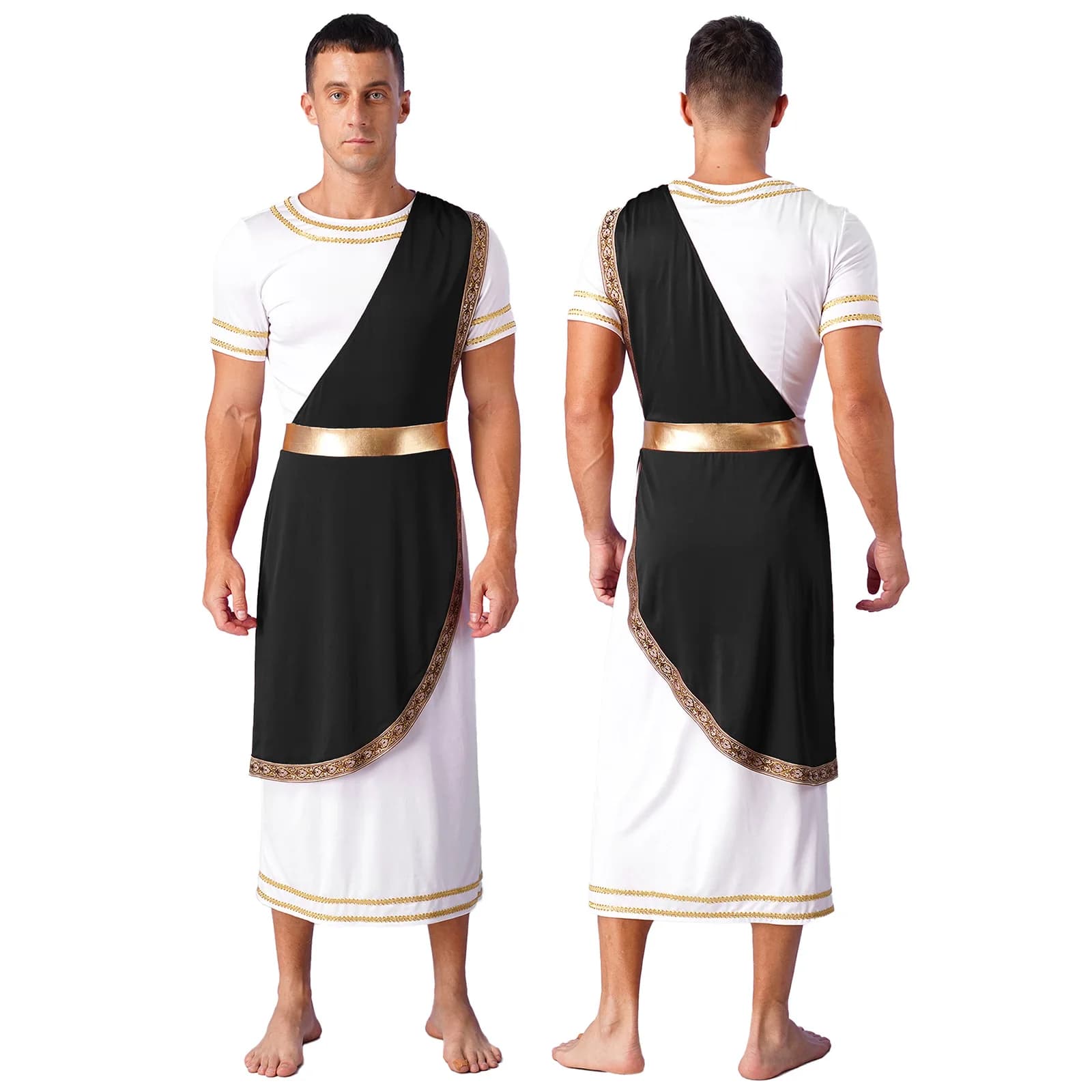 Traje de Toga de Cosplay romano de Grecia antigua de Halloween para hombre, vestido dorado Retro de manga corta, disfraz de juego de rol para fiesta