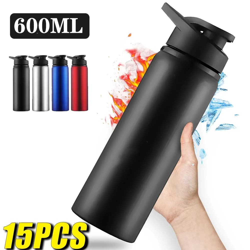 Botella de agua portátil de acero inoxidable para bicicleta, hervidor recto para beber deportes al aire libre, viaje, botella de agua de Metal, 1-15