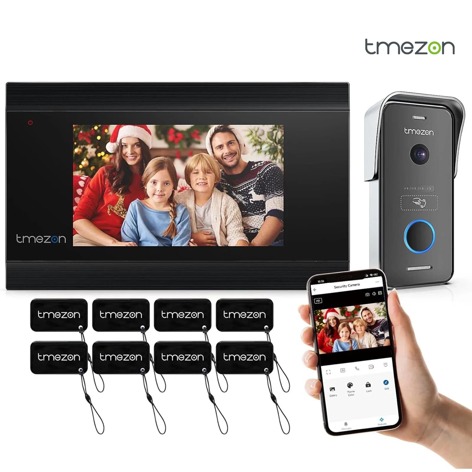 TMEZON Videoportero WiFi 2 Hilos,1080P IP Sistema de intercomunicación con 7 zoll Monitor de Pantalla táctil y Timbre con Cable,Desbloqueo por