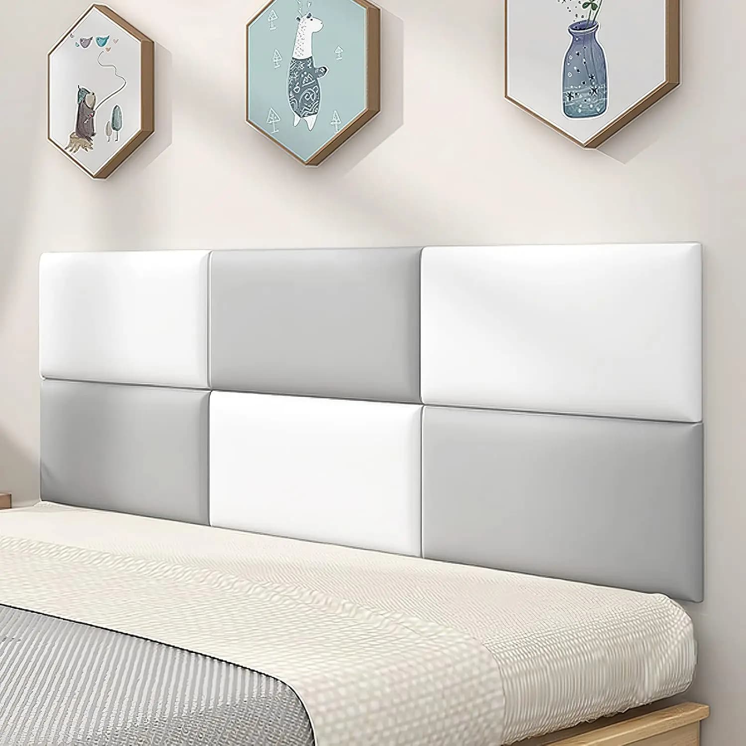 5 Paneles de Pared 3D Suaves, Almohadillas Anticolisión Seguras, Adhesivas, de Cuero Rectangular, para Cabecera de Cama Infantil