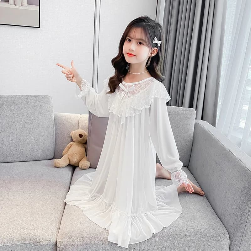 Camisones con volantes de encaje para niños, vestido de Lolita para niñas, camisones de princesa, ropa de dormir para niños pequeños, ropa de
