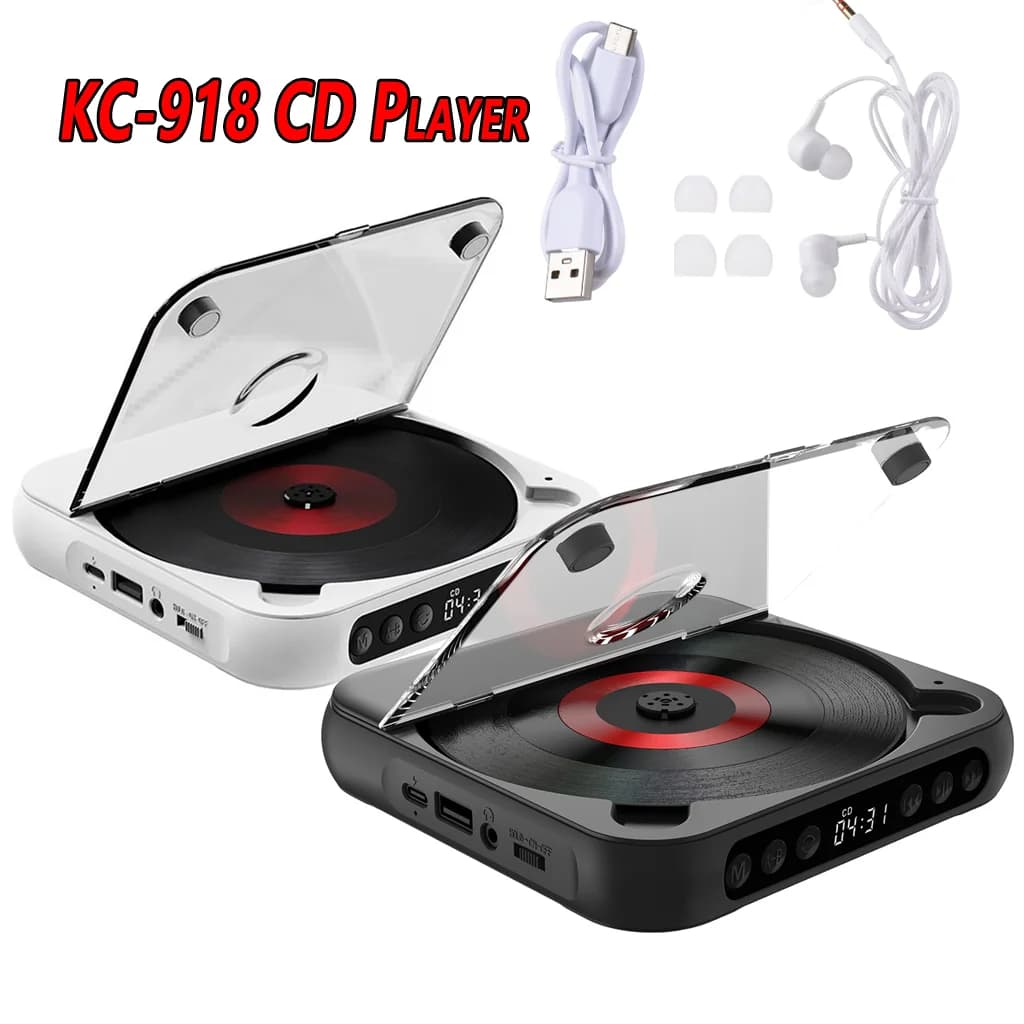Reproductor de CD portátil KC-918, reproductor de música BT, corredor de CD, cubierta a prueba de polvo, 6 modos, temporizador de repetición de