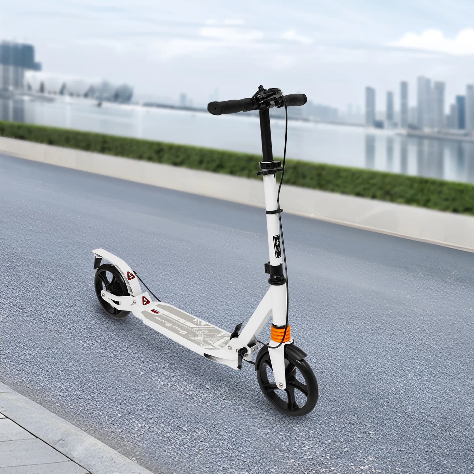 Patinete plegable con placa reflectora de guardabarros con soporte, diseño ajustable, soporte de carga de 220 libras para estudiantes, adolescentes y