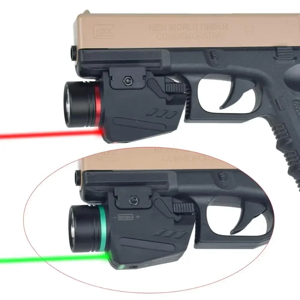 Linterna LED táctica con mira láser verde/roja para pistola mini Glock 17 19, luz para armas, luz de exploración para riel Picatinny de 20 mm