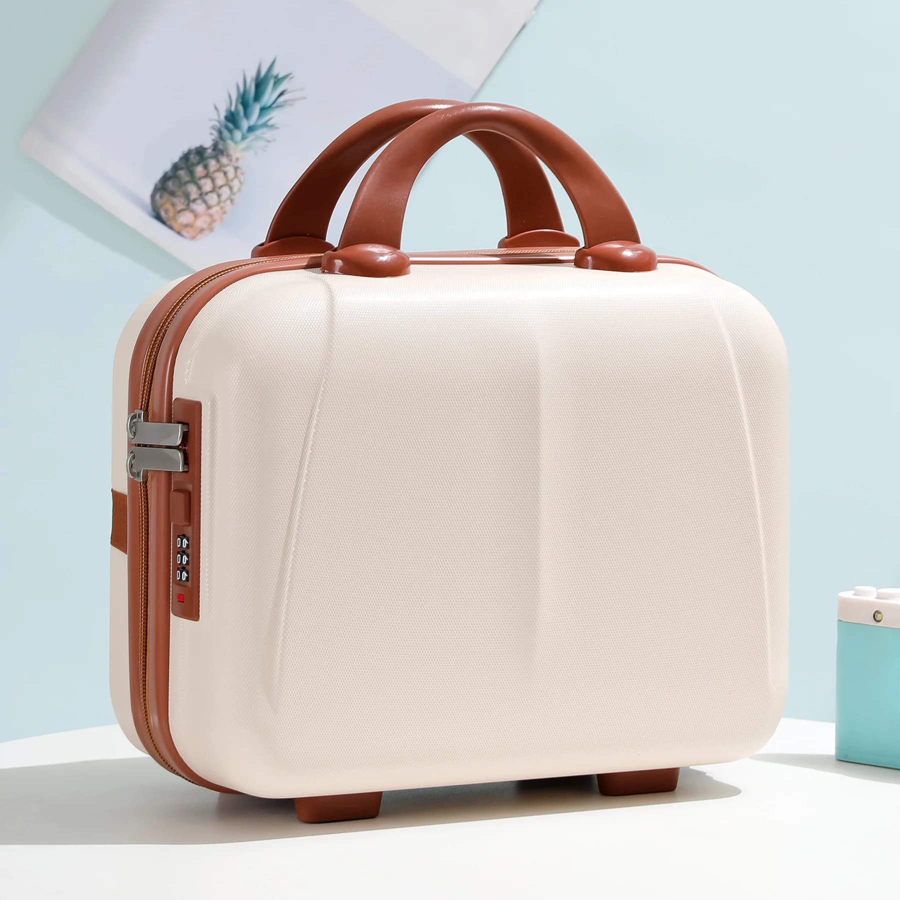 Maleta de mano portátil con cerradura de contraseña, bolsa de almacenamiento de maquillaje, organizador de equipaje de embarque, caja de cosméticos