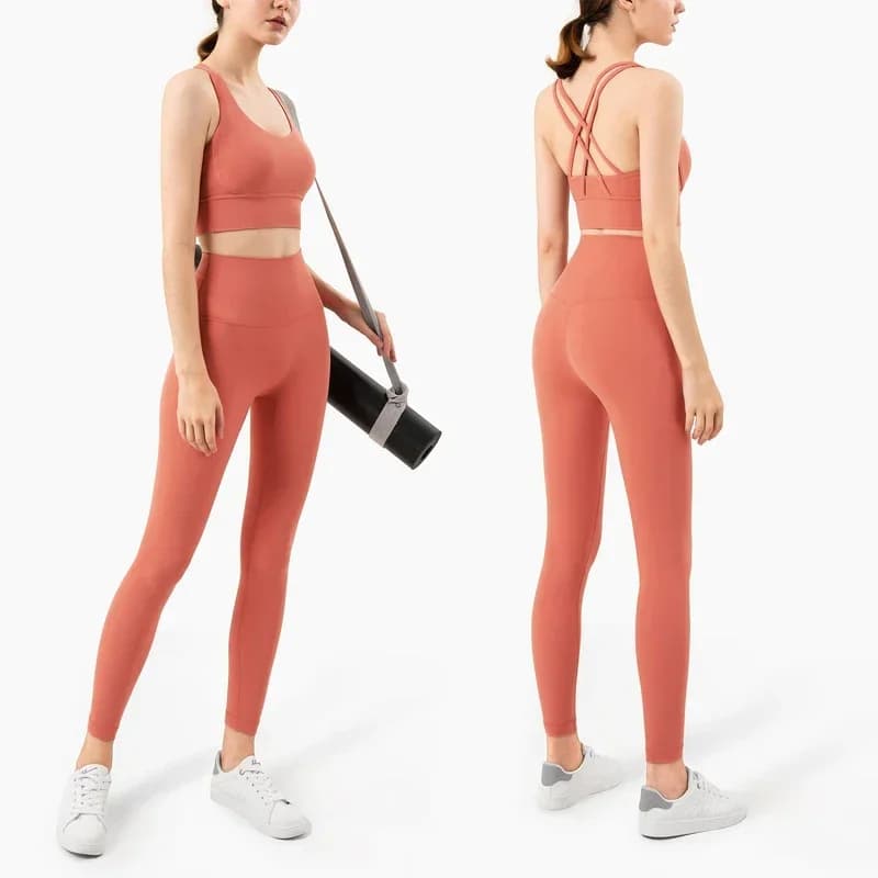 Novedad de verano, ropa de Yoga de 2 piezas, chándal para mujer, Top de Yoga de nailon con espalda cruzada atlética, Sujetador deportivo para mujer,