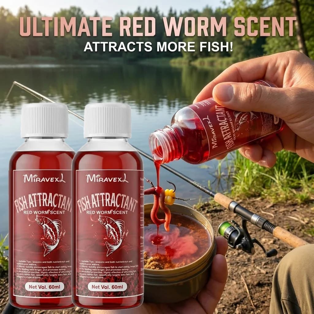 MIRAVEXL Aditivo Líquido Natural de Gusano Rojo 60ml, Atrayente de Peces con Aroma Intenso para Carpa, Trucha, Lucio y Pesca en Agua Dulce