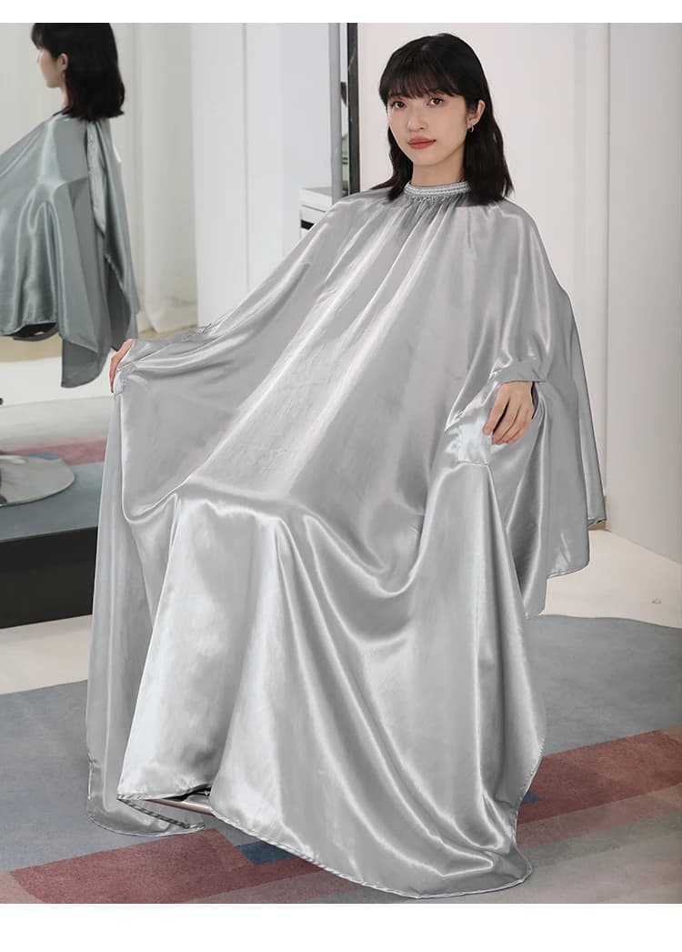 Capa de corte de pelo profesional a prueba de agua, delantal de corte de pelo de manga larga, bata de tela de satén para salón de peluquería,