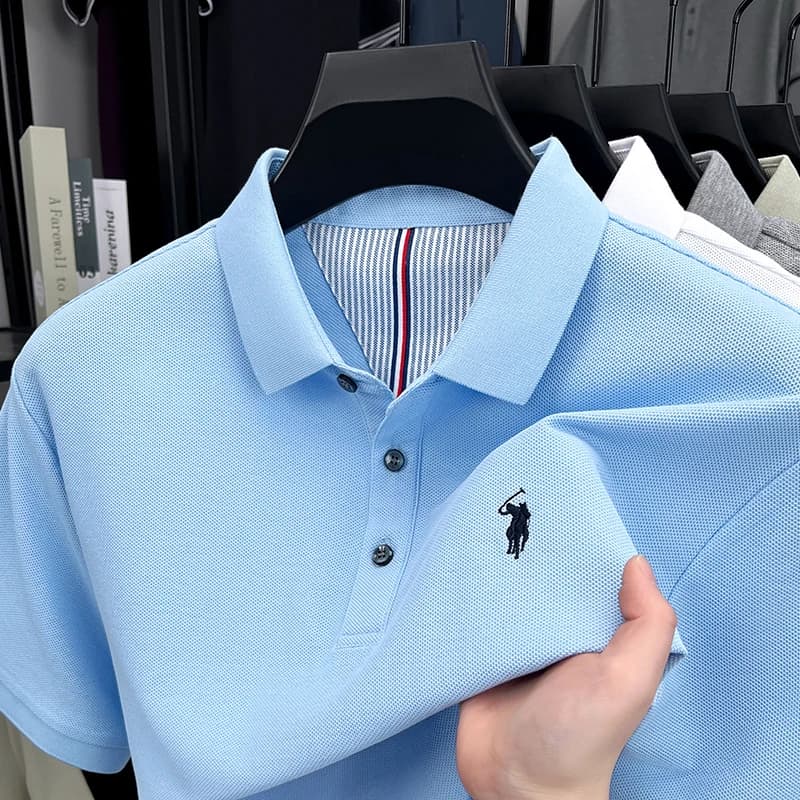 Polo de manga corta de algodón 100% puro para hombre camiseta informal de negocios con bordado de pony de marca de alta gama a la moda de verano