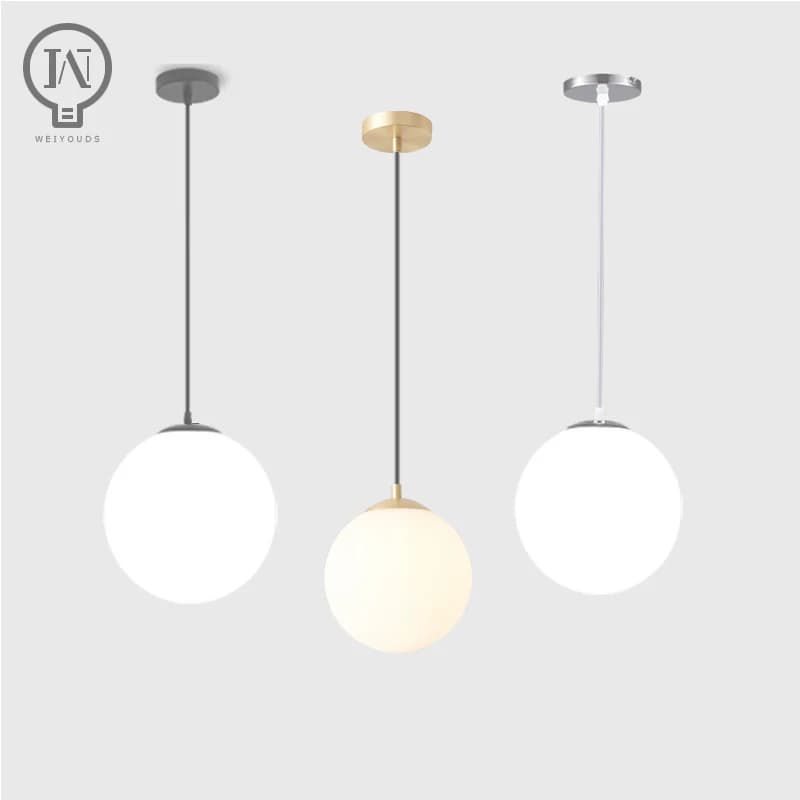 Luces colgantes con bola de cristal dorada/negra/silv, lámparas colgantes de globo blanco, luminaria decorativa para Bar, restaurante, dormitorio,