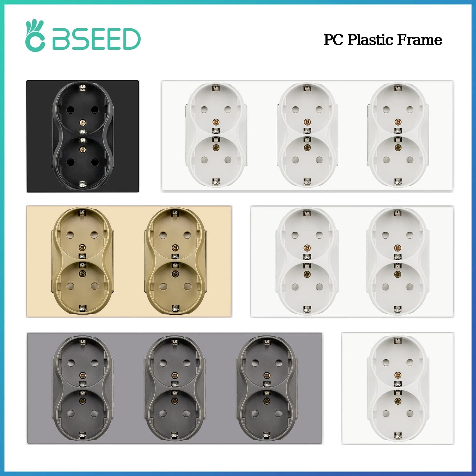 BSEED-toma de corriente doble de pared para el hogar y la Oficina, enchufe eléctrico con Panel de plástico blanco y negro, 110-250V