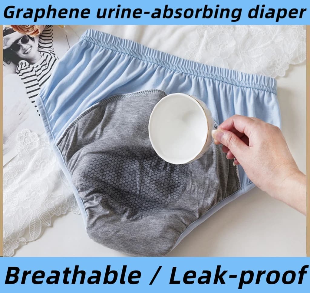 Braguitas Reutilizables y Lavables de Algodón con Grafeno para Incontinencia en Adultos Mayores, Transpirables, Impermeables, con Alta Absorción de