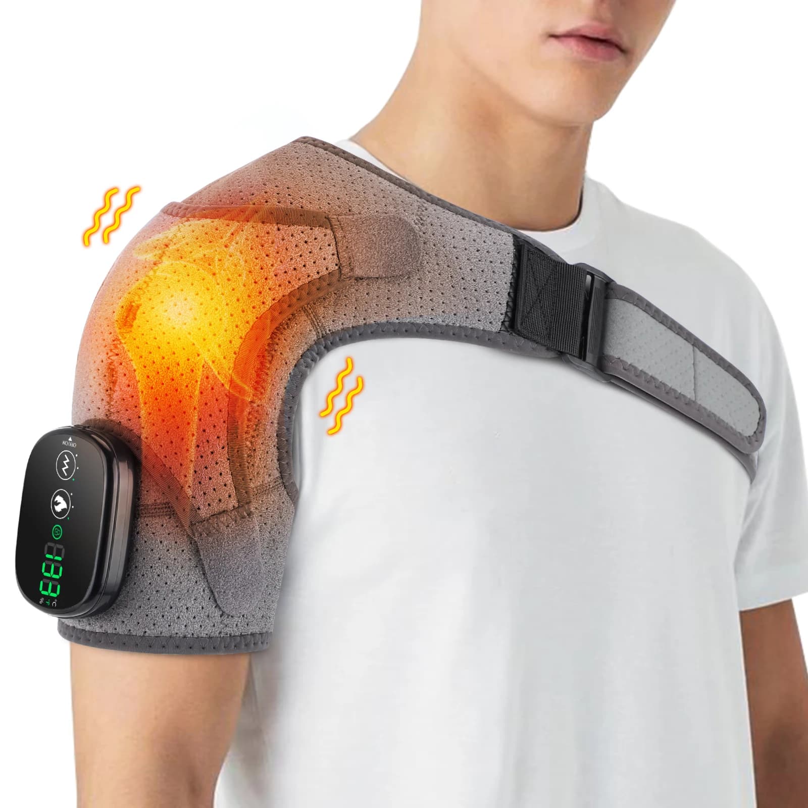 Soporte de soporte de hombro con vibración de calefacción ajustable, almohadilla calefactora eléctrica para hombro, masajeador de hombros izquierdo