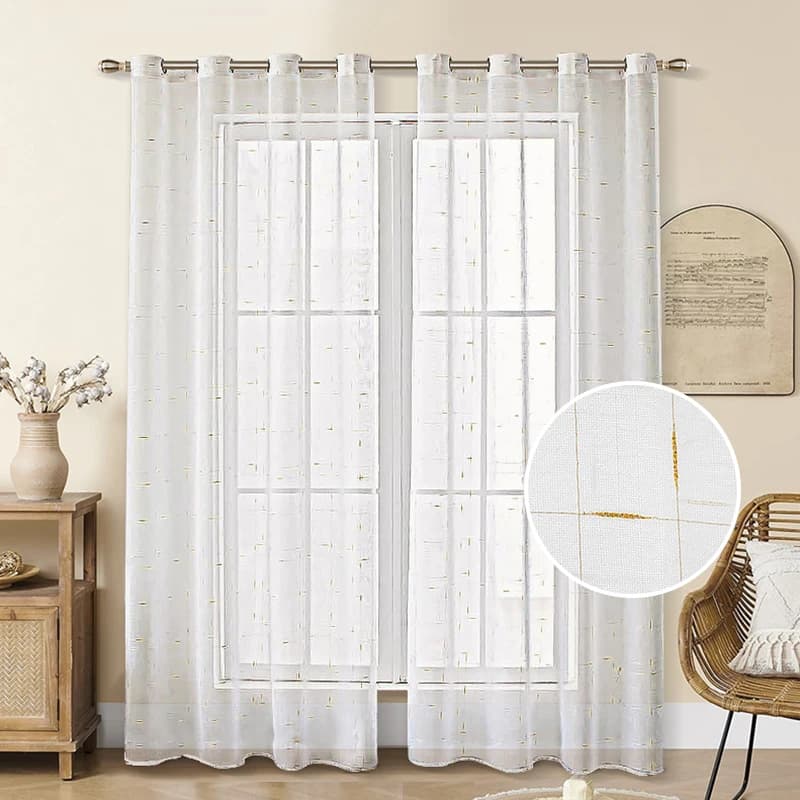 Cortinas transparentes bordadas en oro y plata para sala de estar, cortina moderna de lino y tul para dormitorio, tamaño personalizado