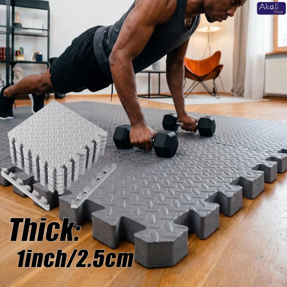 Tapetes de Gimnasio Encastrables de Espuma EVA de 1 Pulgada de Grosor, Tapete de Ejercicio Resistente Tipo Rompecabezas, Tapete Protector para Piso de
