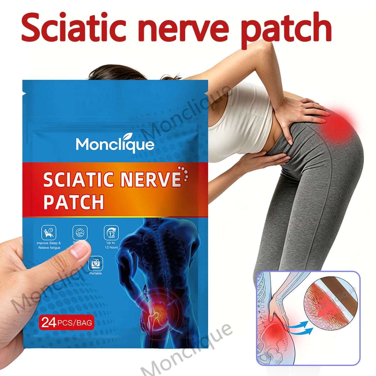 Parche para el Nervio Ciático, Masajeador de Glúteos, Vendaje Calmante Transpirable, Almohadilla de Acupuntura, Parche para el Cuidado de la Cadera,