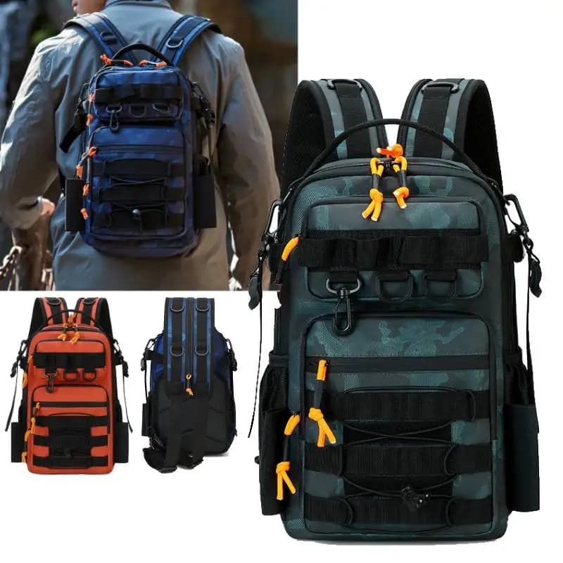 Bolsa de pecho de pesca con soportes para caña, mochila táctica Molle, caja de pescado, bolsa de aparejo de escalada para senderismo al aire libre,