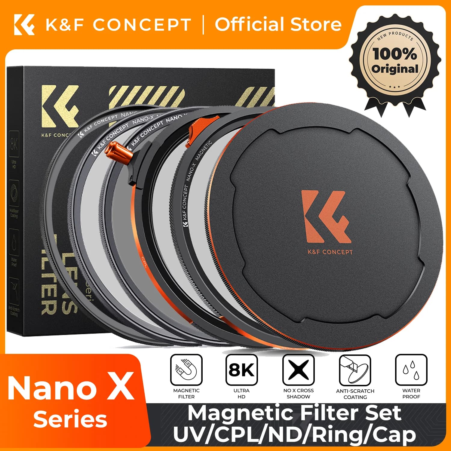 K&F CONCEPT Juego de Filtros Magnéticos para Cámara de 49-82 mm UV/CPL/ND/Black-Mist1/4/Ring/Cap con Recubrimiento de 28 Capas Serie Nano-X