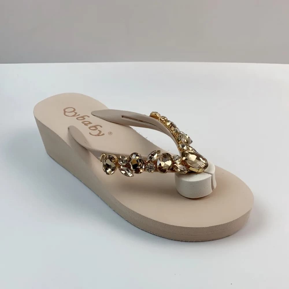 Zapatillas con diamantes para Mujer, ropa de verano para exteriores, zapatos de playa, sandalias, zapatos sexis para Mujer, Chanclas con tacón
