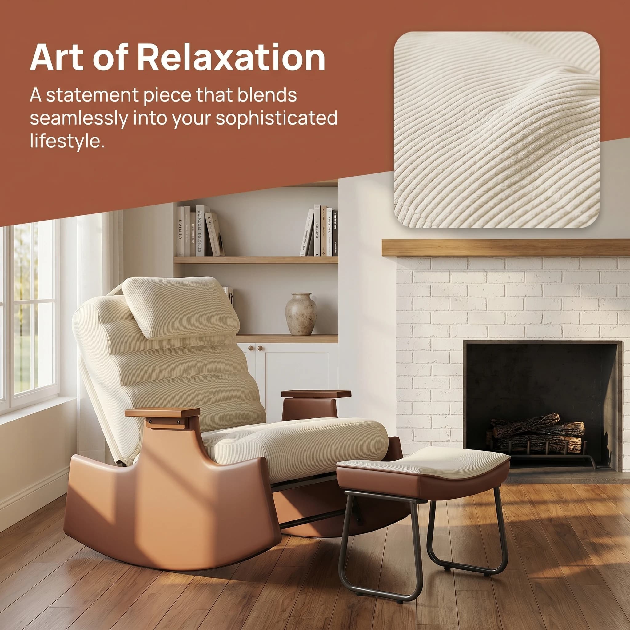 Sillón Reclinable Anajqaqia con Reposapiés, Sillón Mecedora, Respaldo Ajustable en Tres Velocidades, Terciopelo de Corduroy/Vellón de Cordero