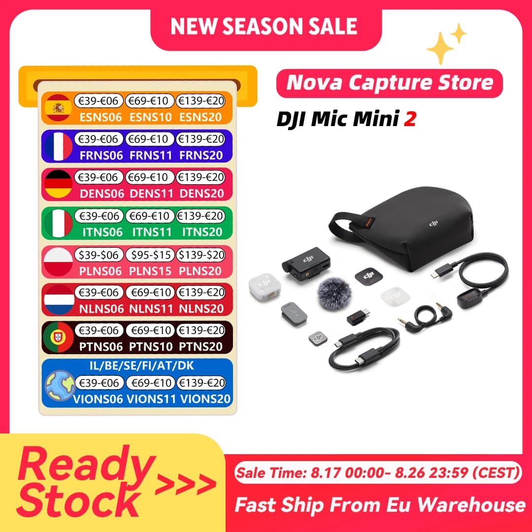 Micrófono Inalámbrico de Solapa DJI Mic Mini 2, Doble Canal, Grabación de Audio Profesional para Teléfonos Inteligentes, Cámaras DSLR, Micrófono