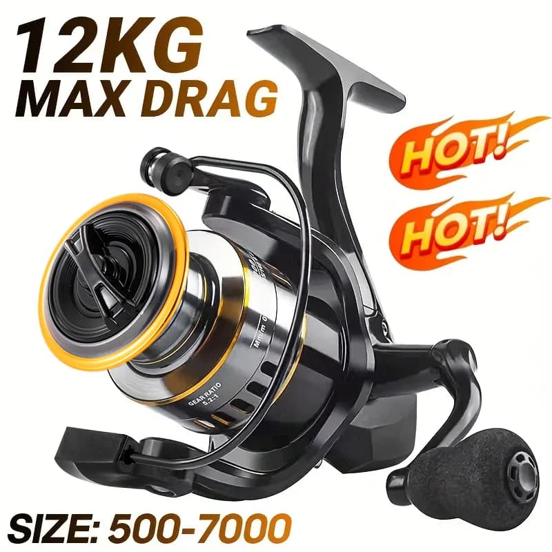 Carretes giratorios Rooblinos HE, Metal ultraligero, relación de engranaje 5,2: 1, 1000-7000, carretes de pesca de arrastre máximo grande para agua