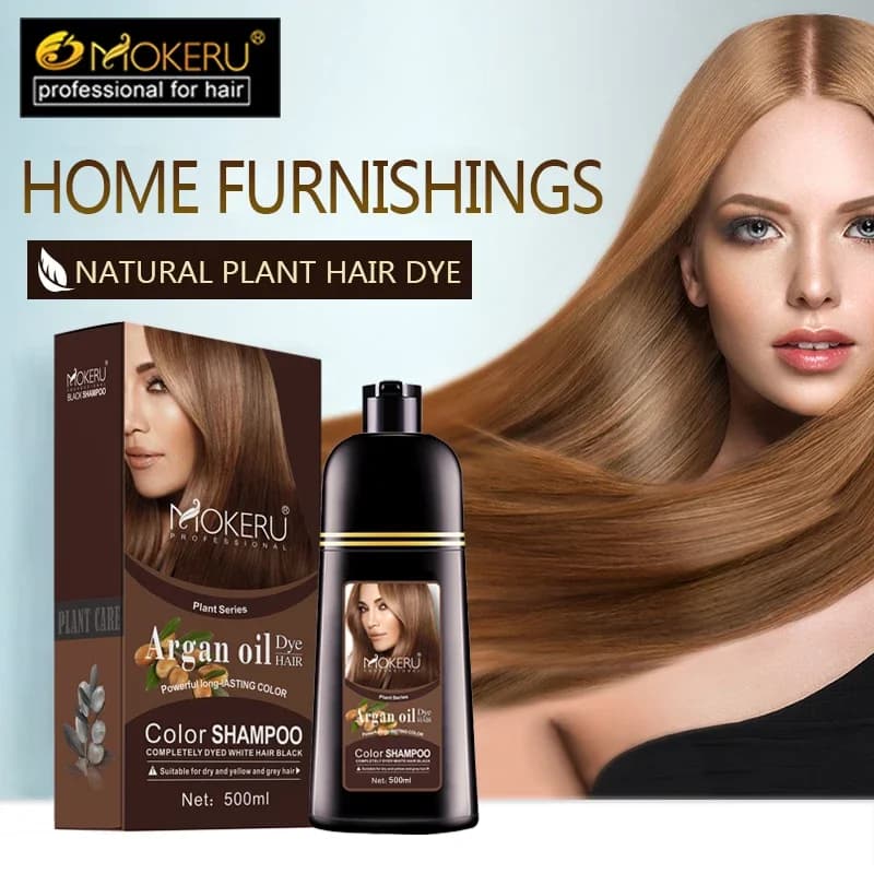 Mokeru Champú Permanente para el Cabello Color Castaño Natural Orgánico, Tinte Negro de Larga Duración para Mujeres y Hombres, Cubre las Canas,