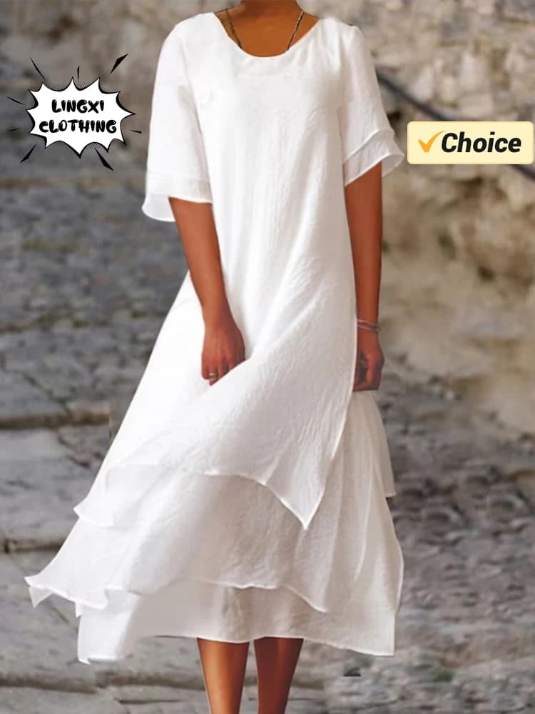 Vestido largo Irregular de Color liso para mujer, moda de verano 2024, cuello en V, media manga, ocio, vacaciones, playa, bata para mujer