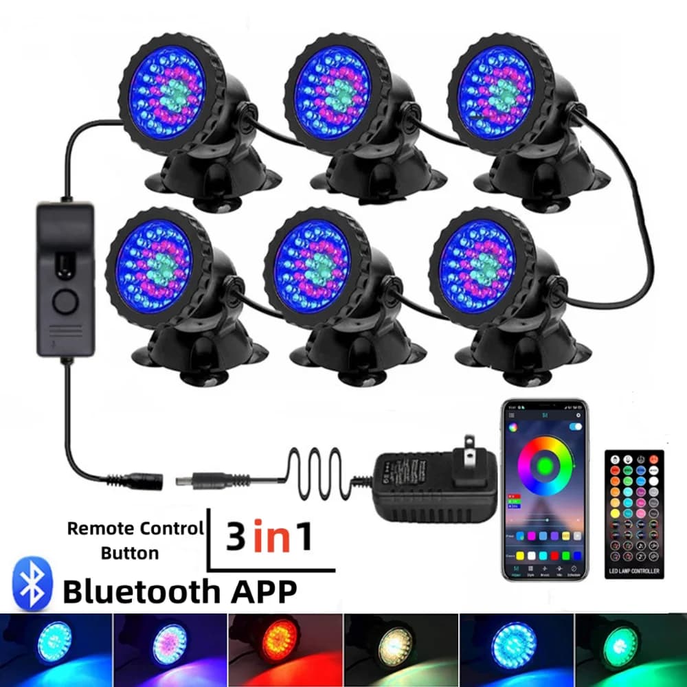 Luz LED subacuática resistente al agua IP68, lámpara nocturna con Control remoto por aplicación Bluetooth, focos para piscina, estanque y acuario