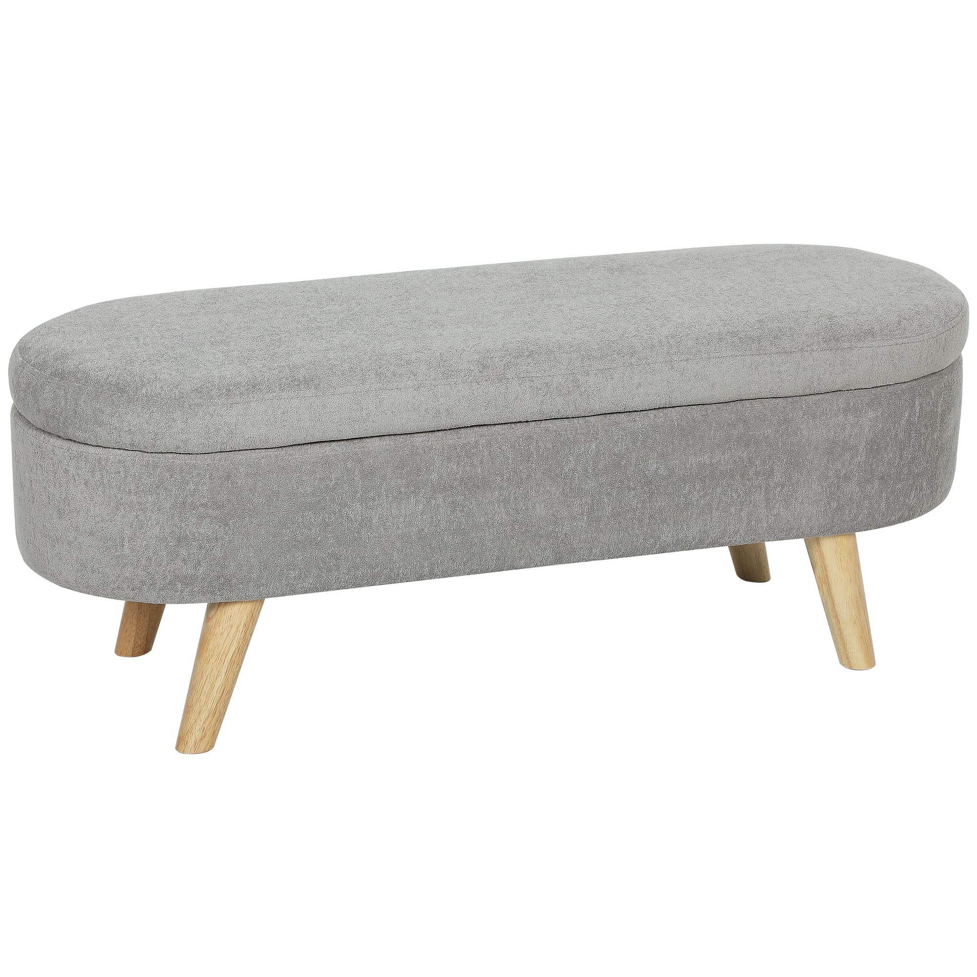 HOMCOM Puff Almacenaje Tapizado en Terciopelo de Teddy con Patas de Madera y Asiento Acolchado Gris Claro