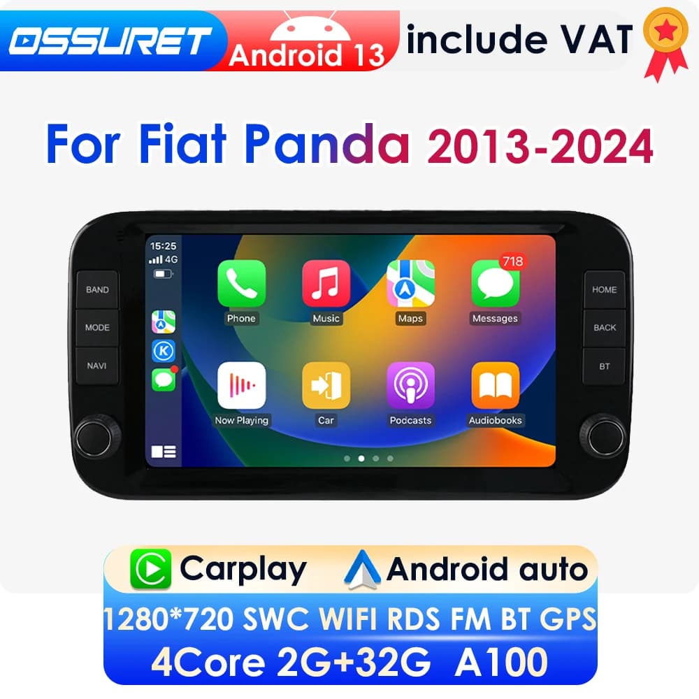 OSSURET 9 "Radio de coche inalámbrico CarPlay Android Auto para Fiat Panda 2013 - 2024 reproductor Multimedia de coche Navi GPS RDS WIFI cabeza Uint