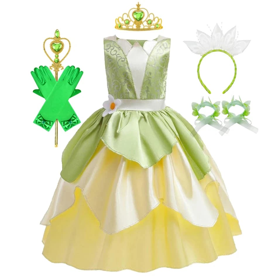 Disfraz de Tiana para niña, disfraz de princesa para niña, disfraces de fiesta de juegos de rol, princesa de Carnaval sin mangas para Halloween