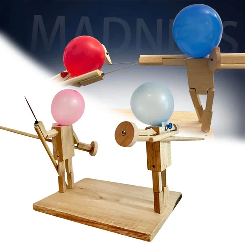 Juego de batalla de globos de bambú para hombre, marionetas de esgrima de madera hechas a mano, juego de batalla de robots de madera para dos