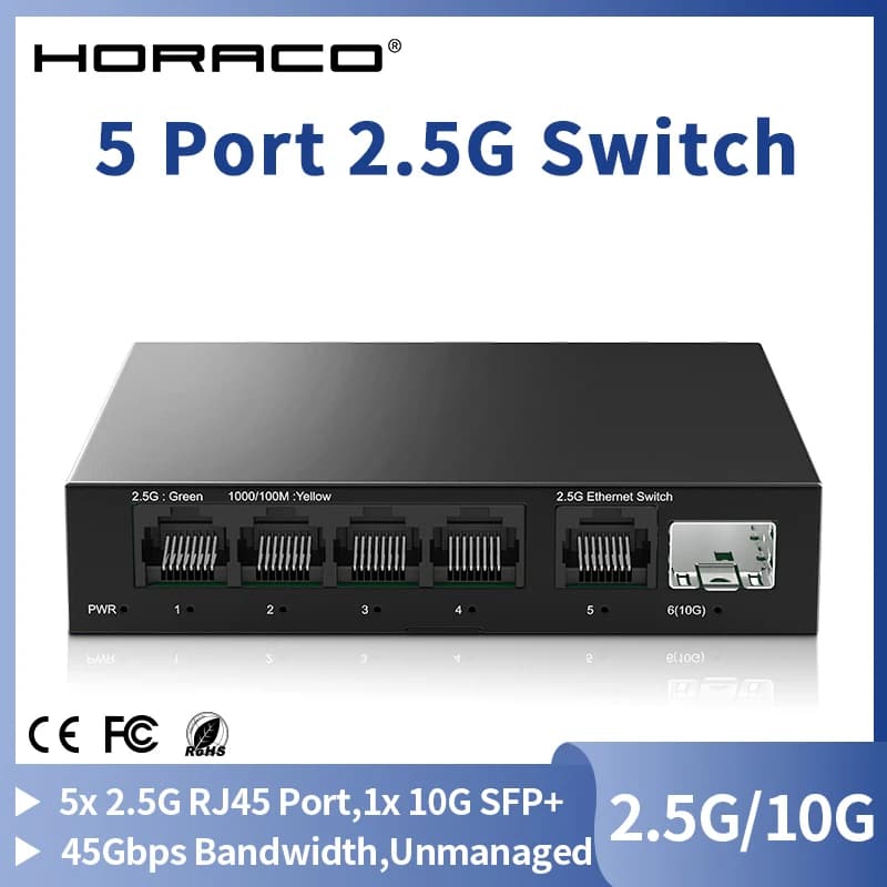 Conmutador Ethernet de 5 puertos, 2,5 GbE, conmutador de red no administrado de 2,5 Gbps, 1 puerto, 10 Gb, ranura SFP +, interruptor de configuración