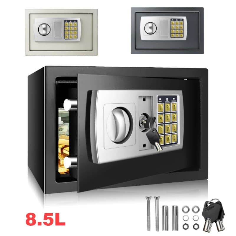 Caja fuerte de acero digital resistente al fuego de 8,5 L con cerradura y llave combinados, caja fuerte montada en la pared resistente al fuego