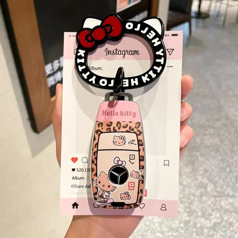 Carcasa para Llaves de Coche Sanrio con Estampado de Leopardo, Porta Llaves con Diseño de Hello Kitty, Accesorio Decorativo para Coche, Regalo