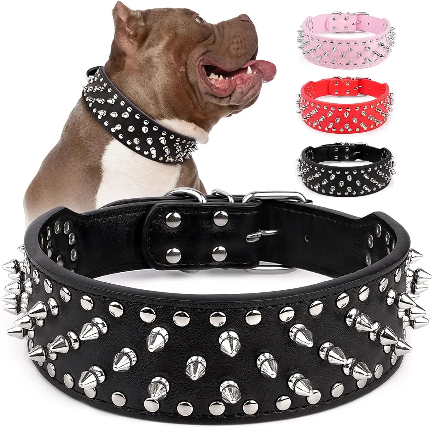 Collar de perro grande con pinchos para razas medianas y grandes L-3XL Pitbull Mastiff Boxer cuero PU 4 colores collar de perro grande para perro