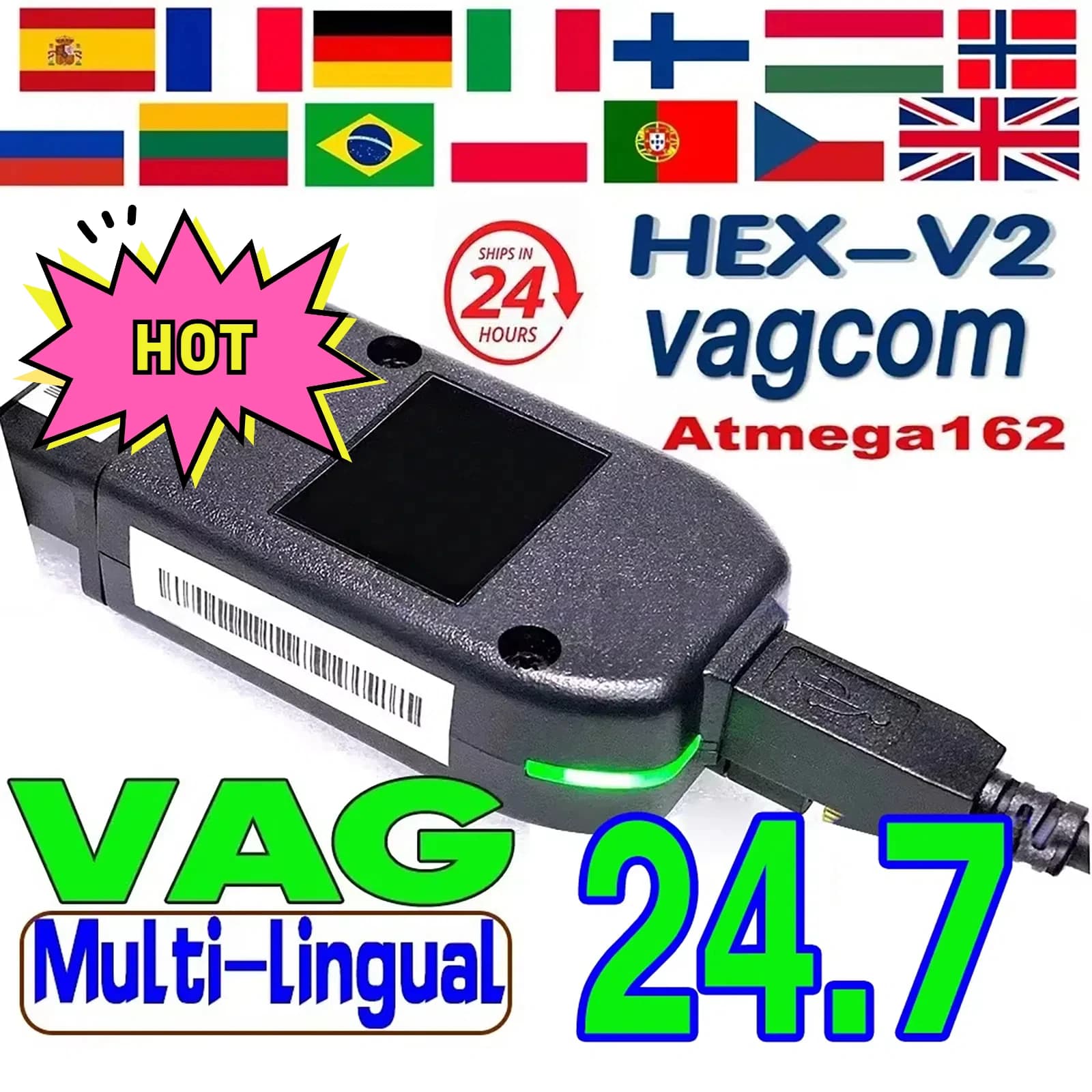 Herramientas de Diagnóstico Automotriz Multi-Idioma VCDS VAGCOM Interfaz VCDSCAN HEX V2 Actualización V24.7 ATMEGA162 PARA VW/AUDI/Skoda/Seat