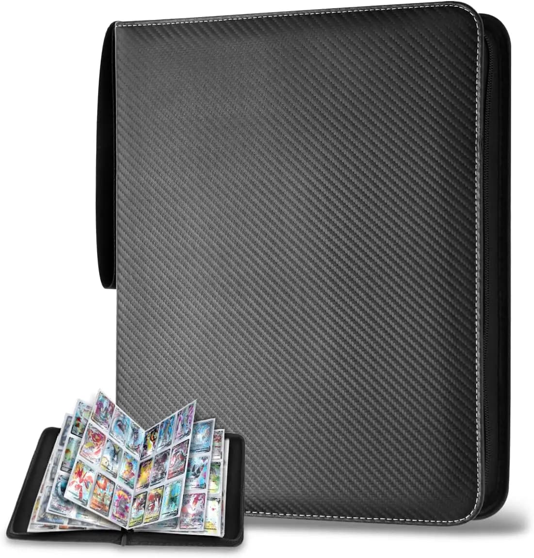 Fundas para carpetas de tarjetas con 900 bolsillos con cremallera, tarjetero con bolsillos de doble cara, estuche para tarjetas TCG CCG (negro)