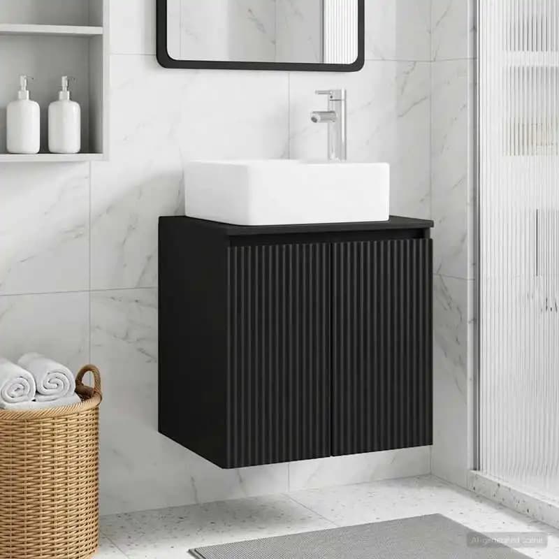 Mueble de Baño Moderno para Montar en la Pared — Madera Sintética con Almacenamiento Integrado, Diseño Limpio y Drenaje Eficiente