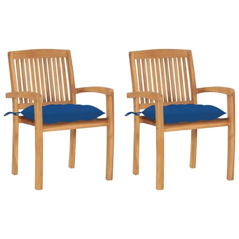 Sillas de Jardín de Madera de Teca con Respaldo Acolchado – Sillas Apilables de Estilo Vintage para Terraza y Patio