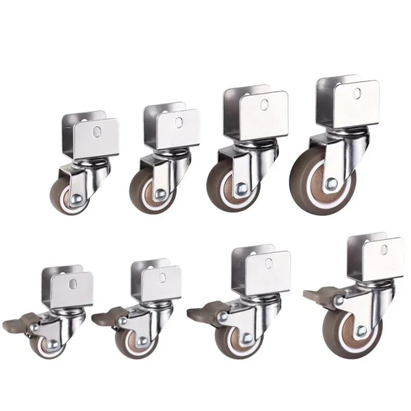 1 unidad de rueda giratoria de goma suave con freno, tipo patín en forma de U, para cunas y gabinetes, accesorios de ferretería para muebles
