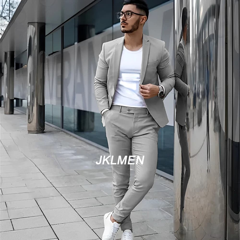 Traje gris para hombre, traje de 2 piezas, chaqueta informal de verano, pantalones, esmoquin Formal para boda, ropa de novio, chaqueta de Color