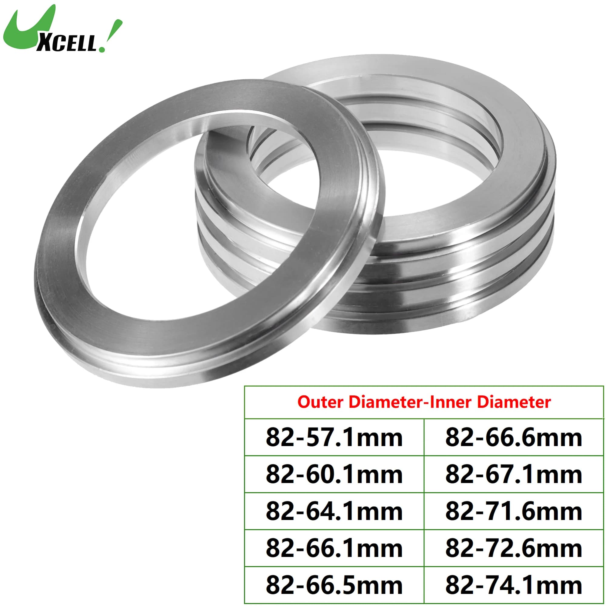 UXCELL 4 piezas Anillos Centradores de Rueda de Aleación de Aluminio para Coche, de 82mm DE a 57.1mm, 66.1mm, 66.5mm, 72.6mm, 74.1mm DI, Espaciadores