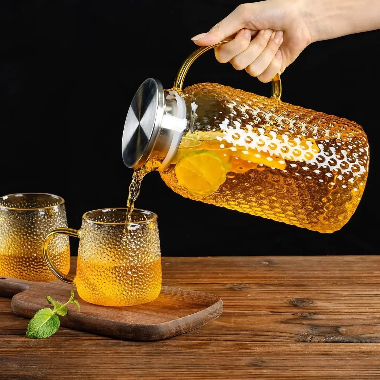 Jarra de vidrio con tapa, jarra de vidrio de borosilicato alto, jarra de agua resistente para bebidas frías/calientes, té helado, jugo de leche