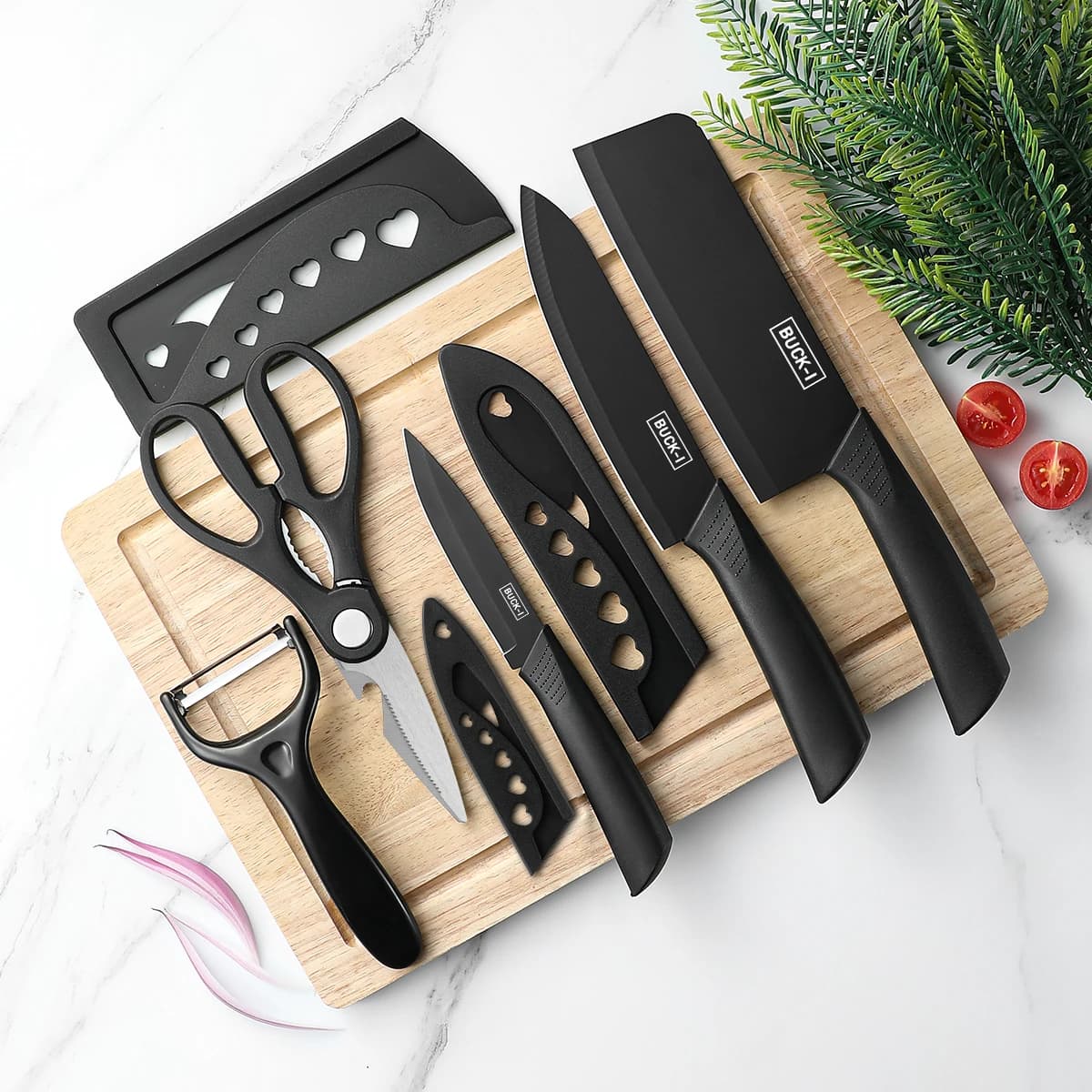 Juego de cuchillos de cocina de acero inoxidable negro de 3-5 piezas, que incluye un juego completo para cocina, dormitorio, uso doméstico, cuchillo