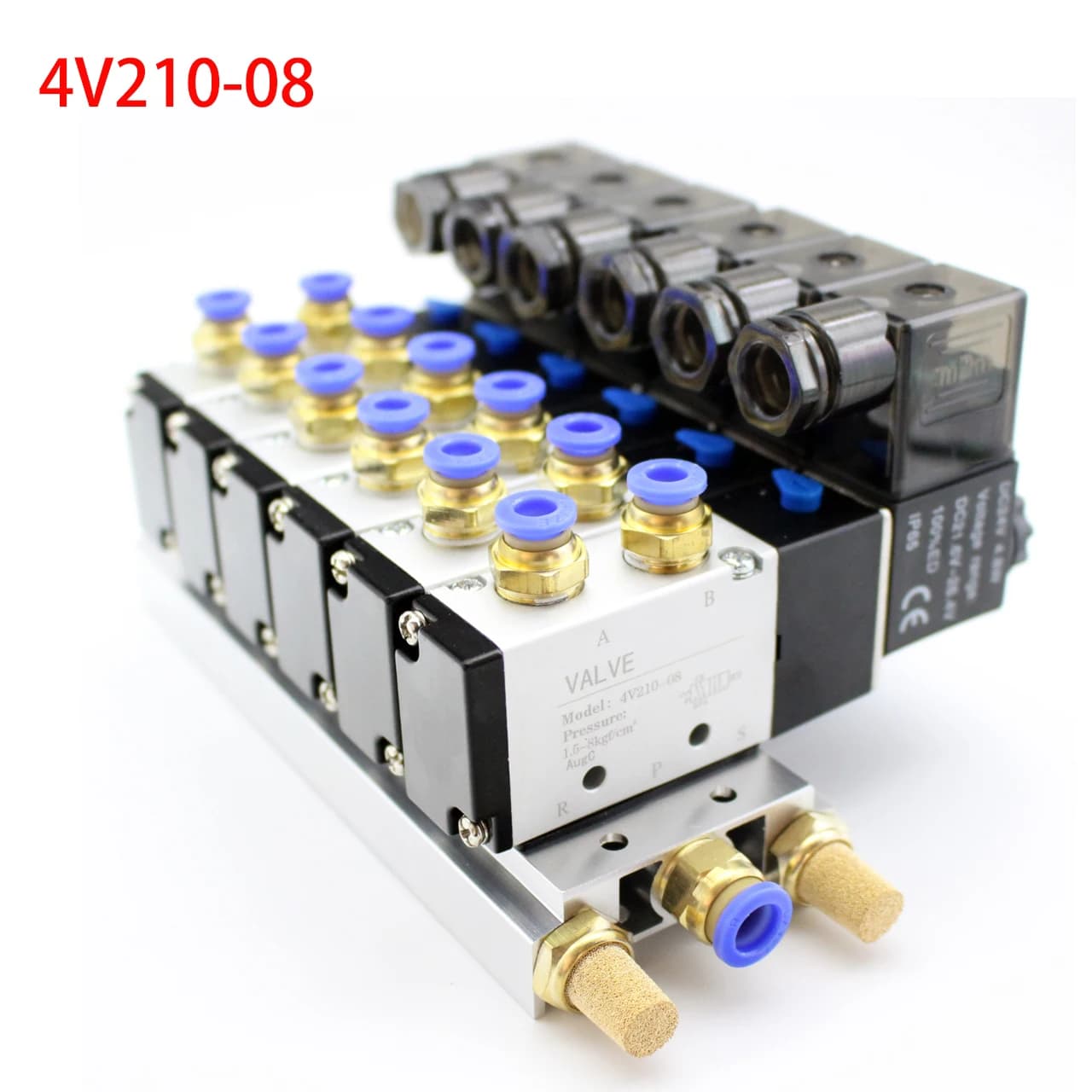 Bloque de válvula solenoide neumática 4V210-08 con colector de Base de ajuste de silenciador 2/3/4/6 vías 12/24V DC 110/220V AC opción múltiple