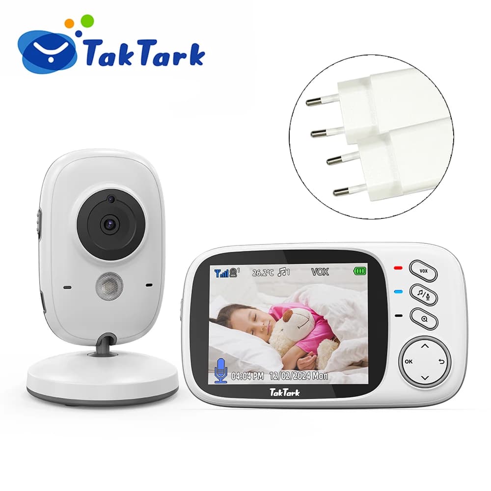 TakTark-Monitor de vídeo inalámbrico para bebé, 3,2 pulgadas, con canciones de cuna, visión nocturna automática, intercomunicador bidireccional,